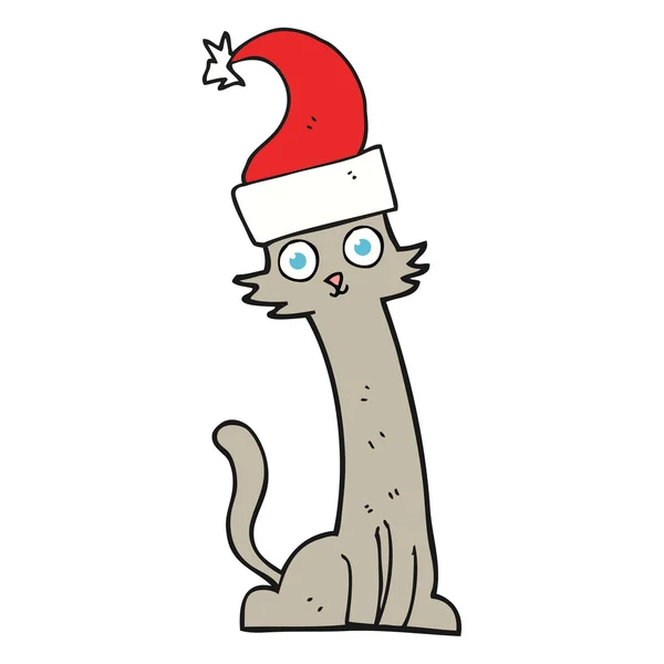 Мультяшная кошка в рождественской шляпе — стоковый вектор