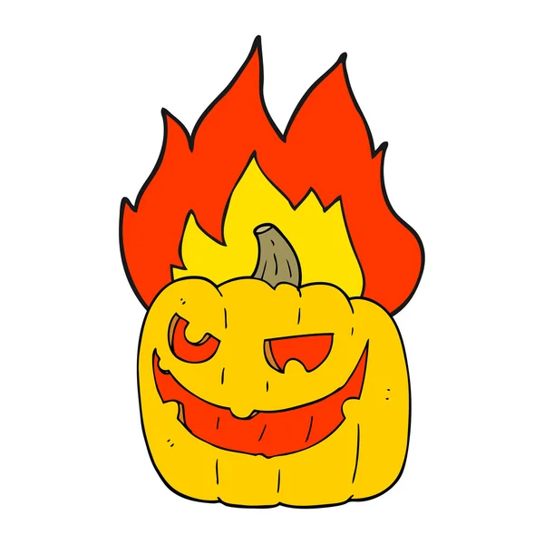 Cartoon flaming halloween pumpkin — Stock Vector