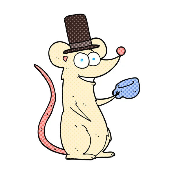 Ratón de dibujos animados con taza de té — Vector de stock