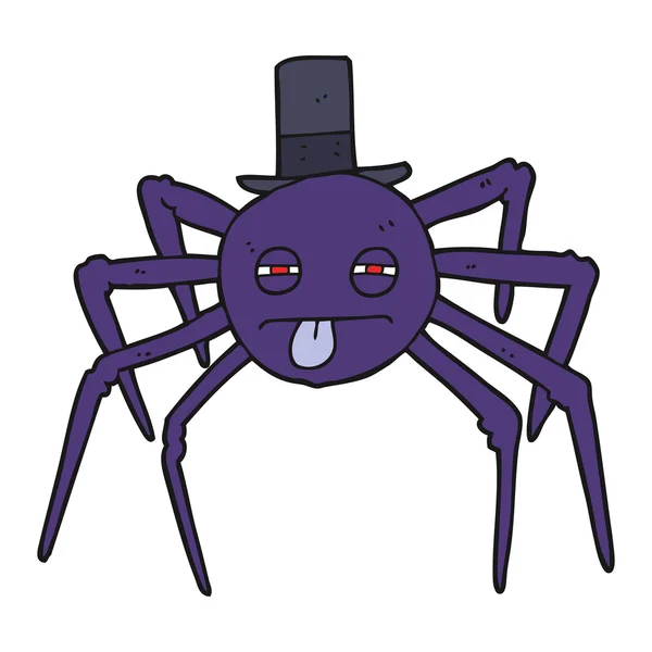 Dibujos animados halloween araña en sombrero de copa — Vector de stock