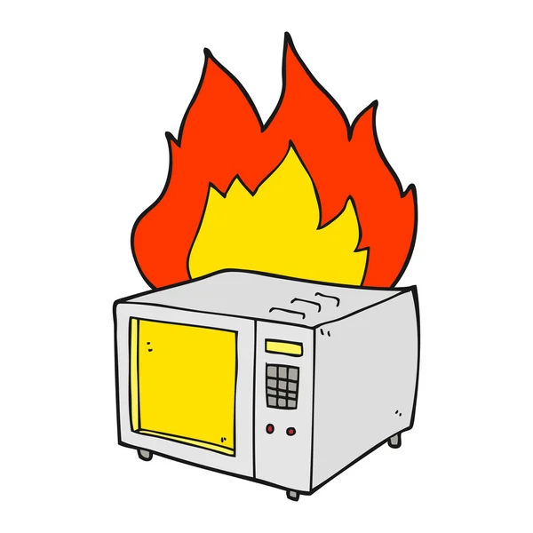 Cartoon-Mikrowelle in Flammen — Stockvektor