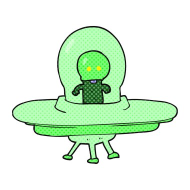 çizgi film uzaylı uçan daire içinde