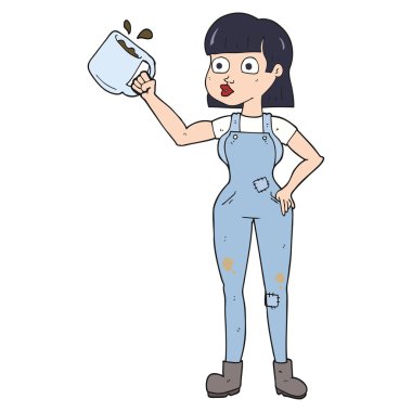 çizgi film kadın işçi ile kahve kupa