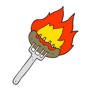 çatal üzerinde çizgi film sosis