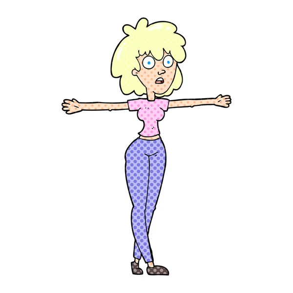 Mujer de dibujos animados brazos extendidos — Vector de stock