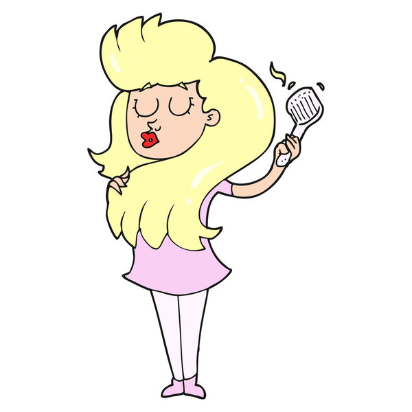 cartoon woman brushing hair