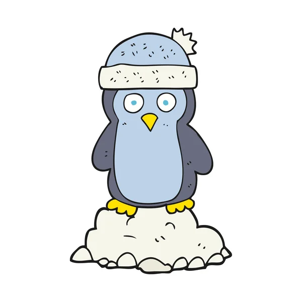 Pingüino de dibujos animados con sombrero — Vector de stock