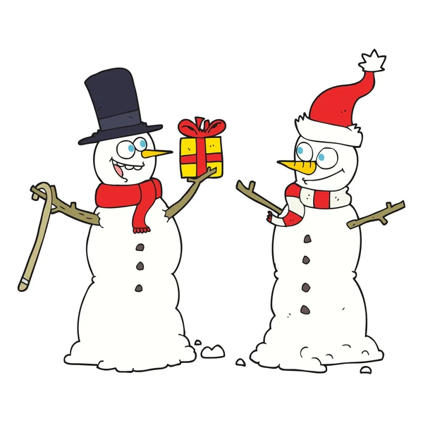 Cartoon sneeuwmannen uitwisselen van geschenken — Stockvector