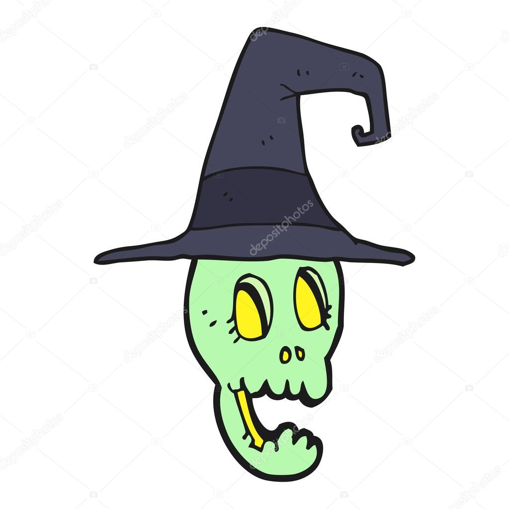 Chapeau de sorci¨re port dessin animé cr¢ne — Image vectorielle