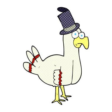 karikatür kuş giyen silindir şapka