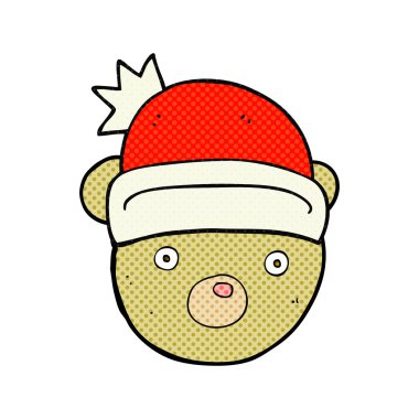 Çizgi film ayısı Noel şapkası takıyor.