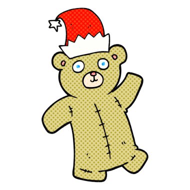 Çizgi film ayısı Noel şapkası takıyor.