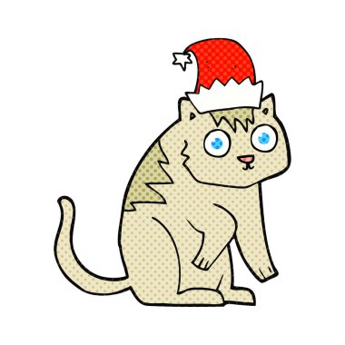 Karikatür kedi giyen Noel şapka