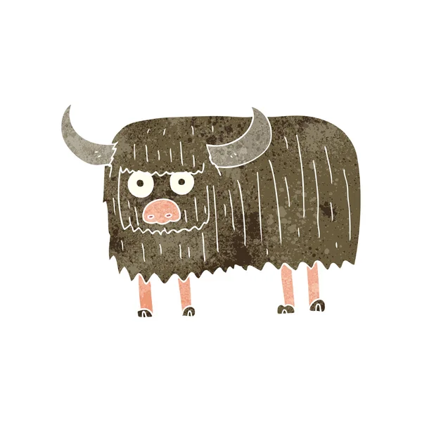 Retro kreslený chlupatý kráva — Stockový vektor