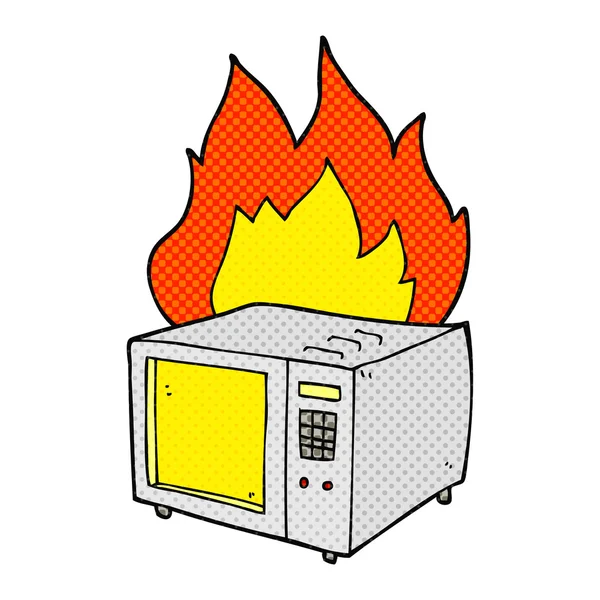 Kreslený mikrovlnné v plamenech — Stockový vektor