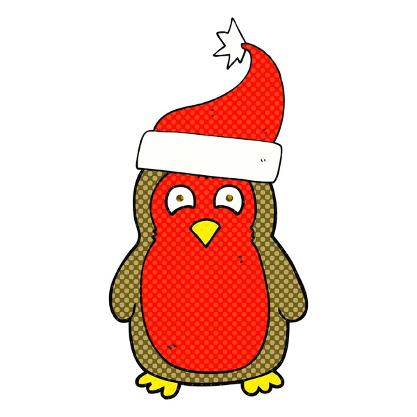 Cartoon kerst robin dragen KERSTMUTS — Stockvector