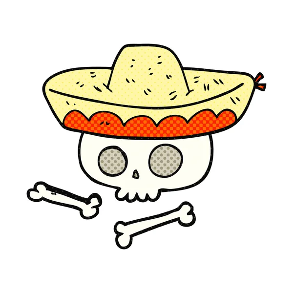 Cartoon-Totenkopf mit mexikanischem Hut — Stockvektor