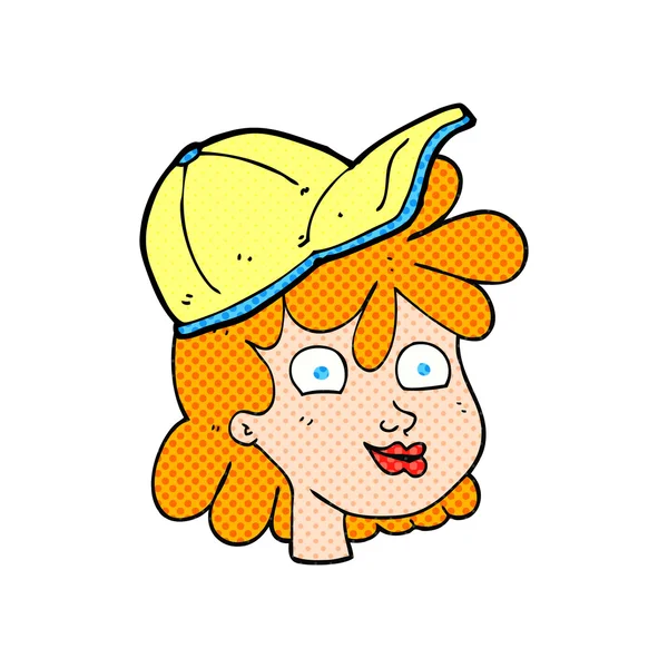 Cartoon female face wearing cap — Stock Vector