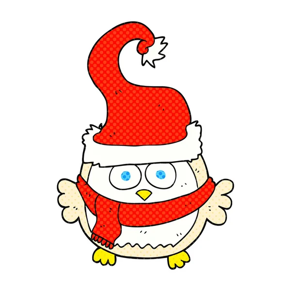 Coruja dos desenhos animados usando chapéu de Natal — Vetor de Stock