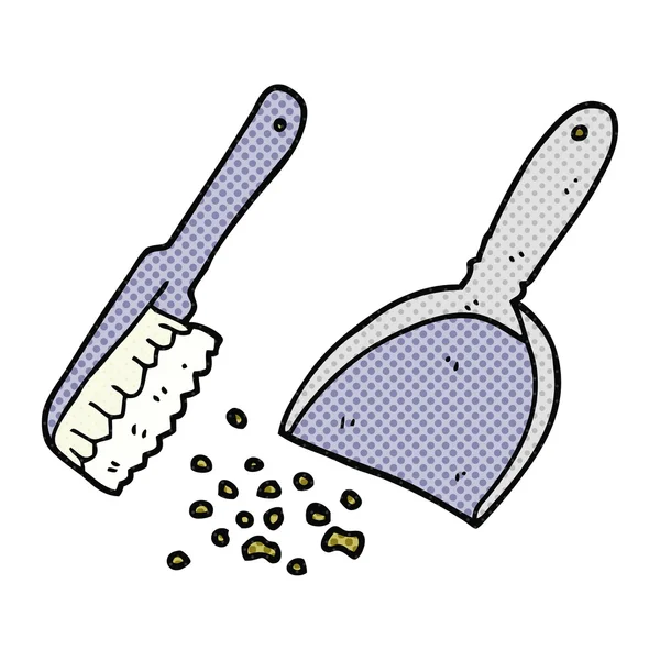 Pelle à poussière et brosse de dessin animé — Image vectorielle