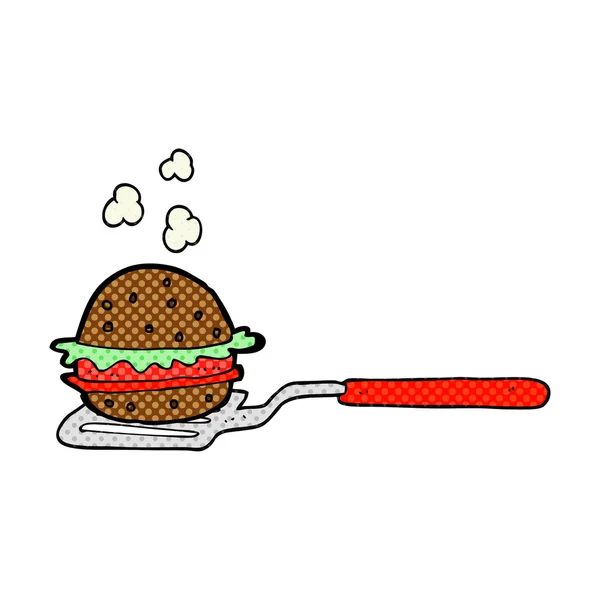 Rajzfilm spatula a burger — Stock Vector