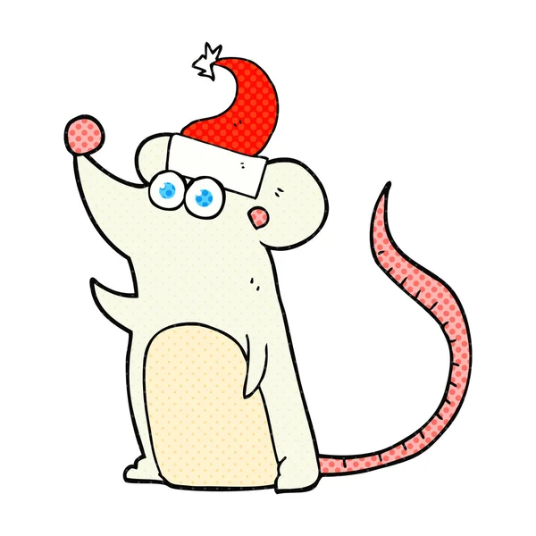 Rato dos desenhos animados em chapéu de Natal —  Vetores de Stock
