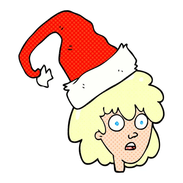 Karikatur Frau mit Weihnachtsmütze — Stockvektor