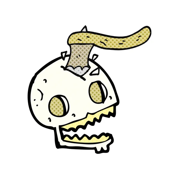 Cartoon bijl in schedel — Stockvector