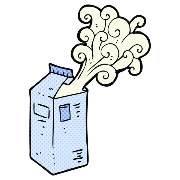 Serietidning stil tecknad mjölkpaket exploderande — Stock vektor