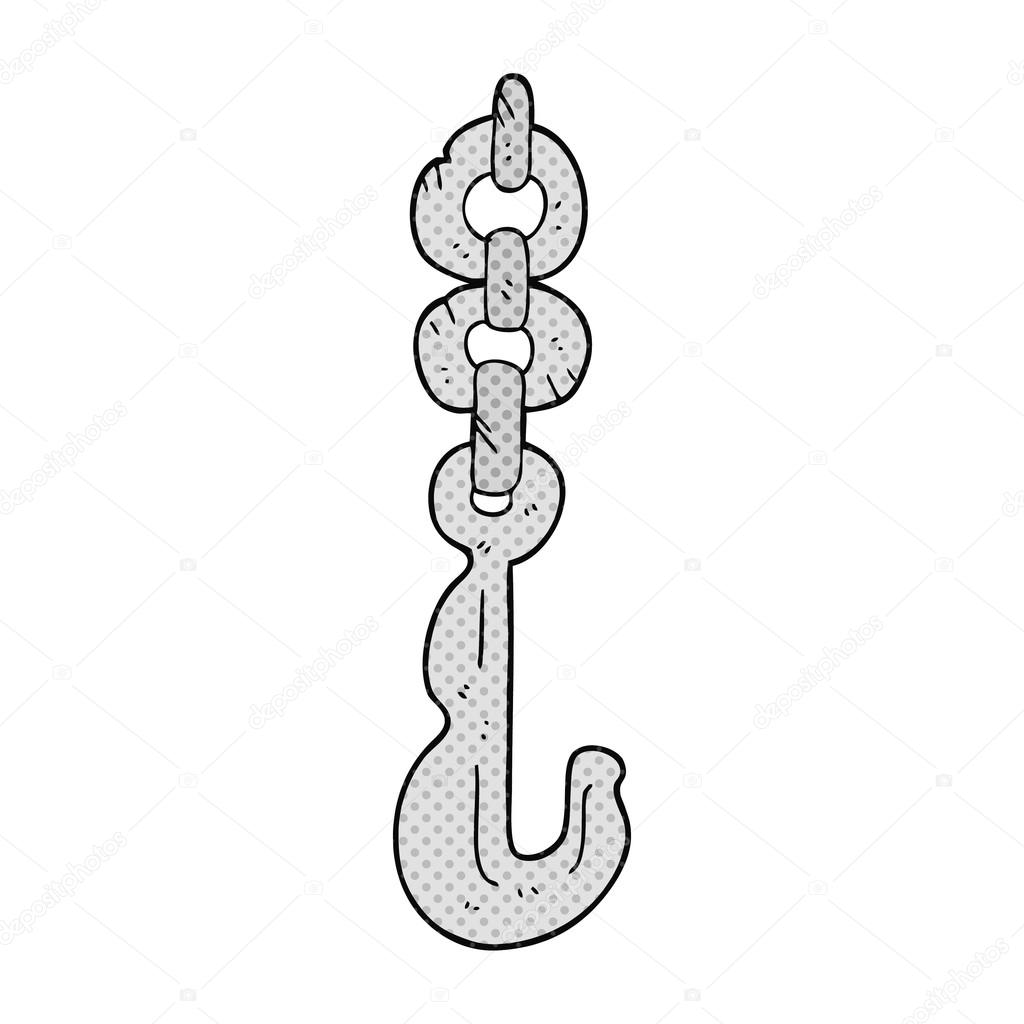 Freehand drawn cartoon hook and chain.