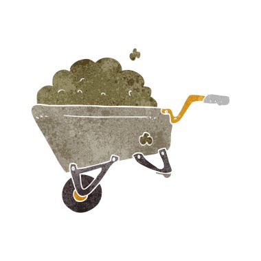 Retro karikatür el arabası kir ve tam