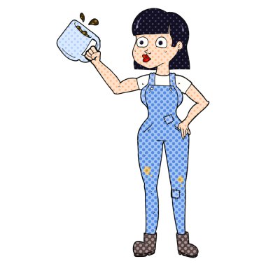 çizgi film kadın işçi ile kahve kupa