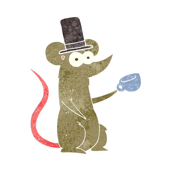Retro karikatür fare ile Kupası ve silindir şapka — Stok Vektör