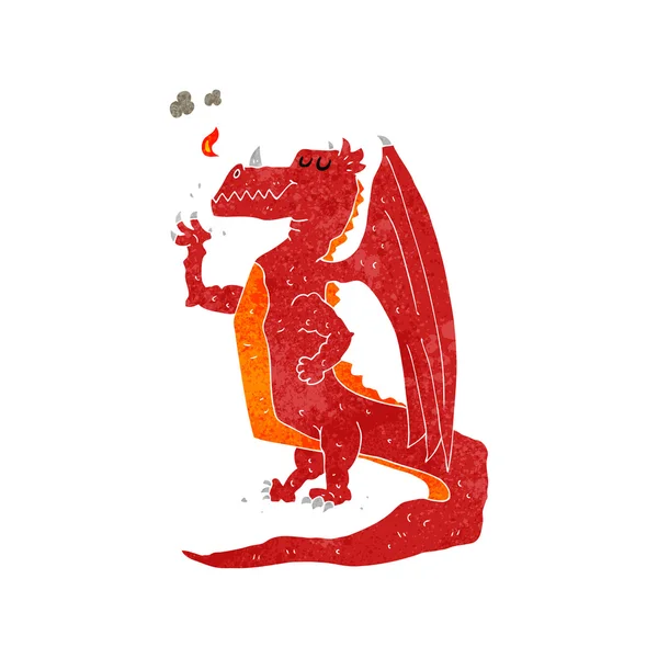Retro dibujos animados feliz dragón — Vector de stock