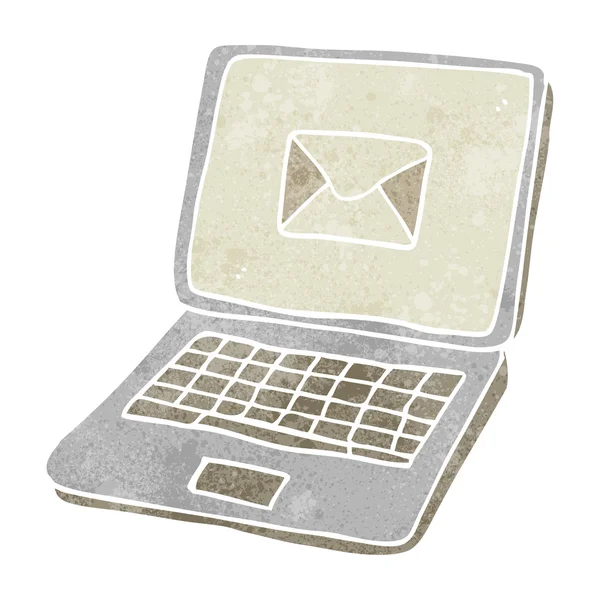Retro kreskówka laptop komputer z symbol wiadomości na ekranie — Wektor stockowy