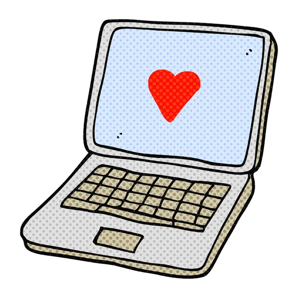 Çizgi film dizüstü bilgisayar ekranında kalp simgesiyle — Stok Vektör