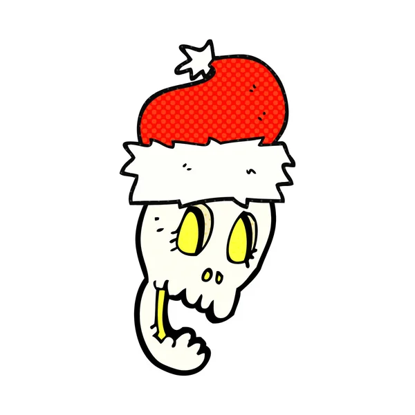 Cartoon christmas hat on skull — Stock Vector