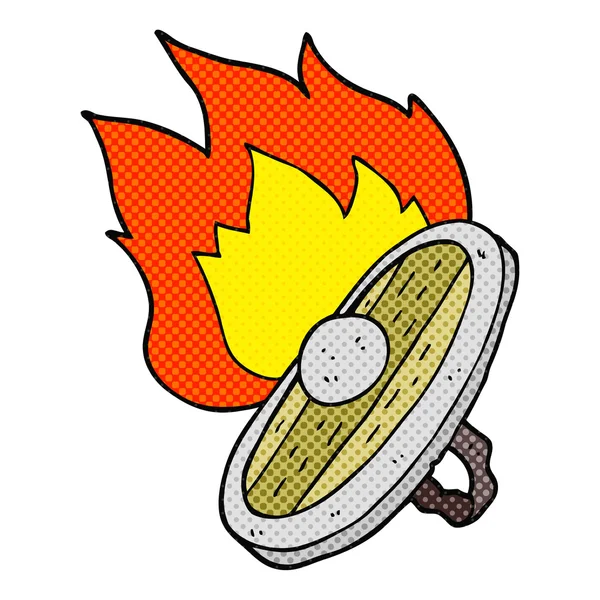 Comic book style cartoon shield burning — Stock Vector