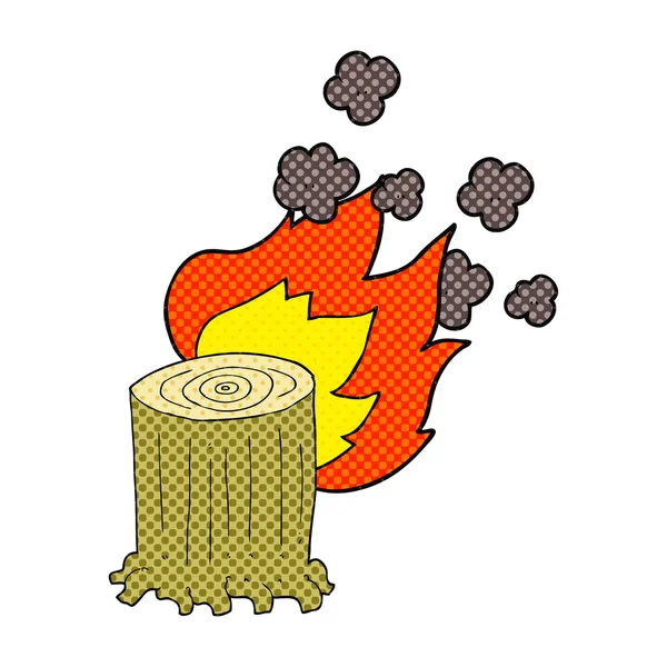 Souche d'arbre de dessin animé sur le feu — Image vectorielle