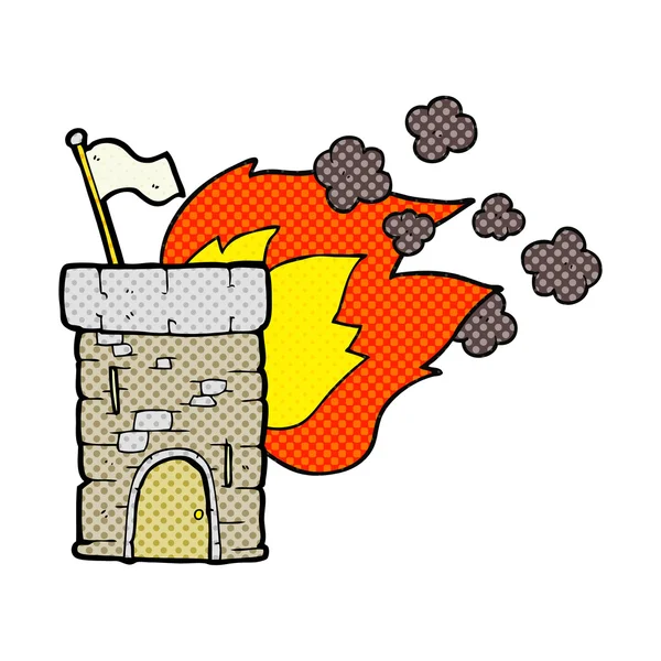 Cartoon burning castle tower — Stock Vector