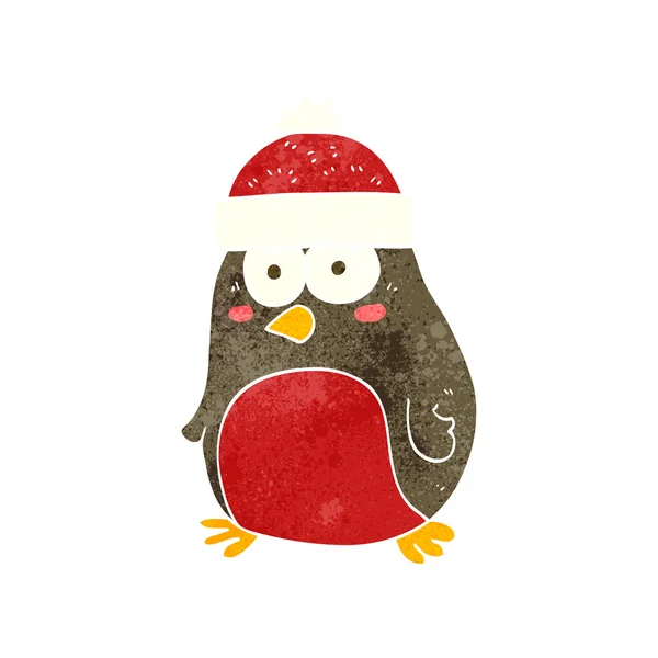 Retro dibujos animados Navidad robin — Vector de stock