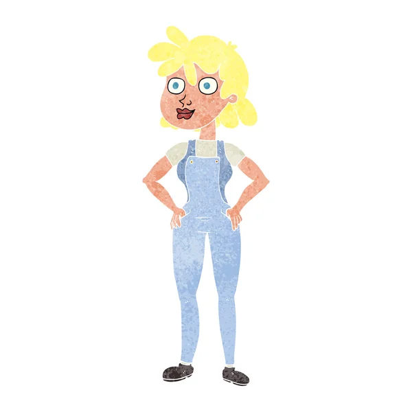 Retro karikatür çiftçi kız — Stok Vektör