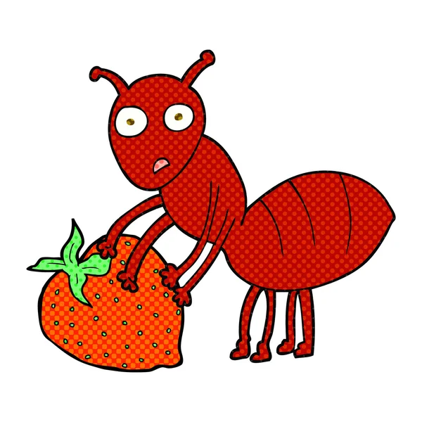 Semut kartun dengan berry - Stok Vektor