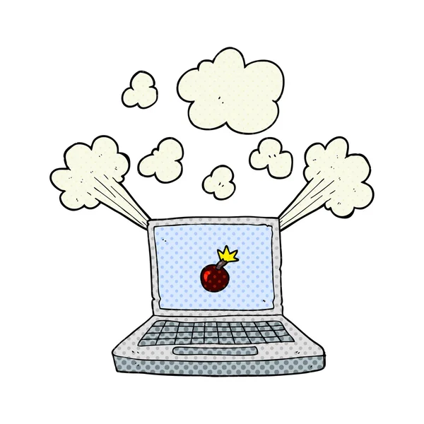 Γελοιογραφία φορητό υπολογιστή με βόμβα σύμβολο — Διανυσματικό Αρχείο