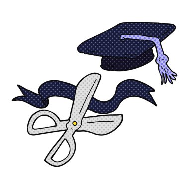 çizgi film kesme şerit mezuniyet töreninde makas.