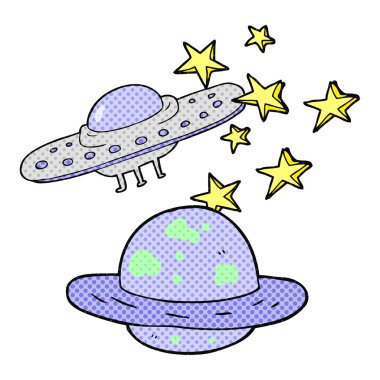 çizgi film uçan daire ve gezegen