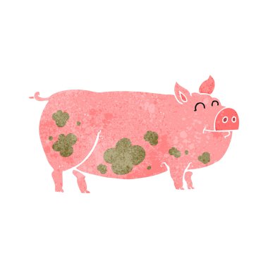 Retro karikatür çamurlu domuz