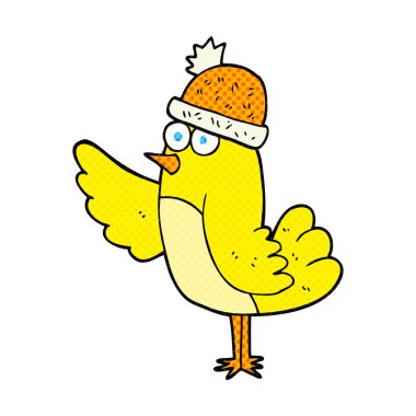 karikatür kuş giyen şapka