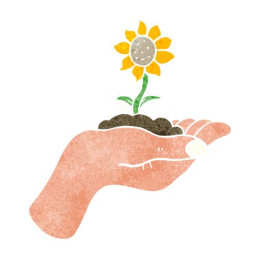 ellerimde büyüyen retro karikatür çiçek