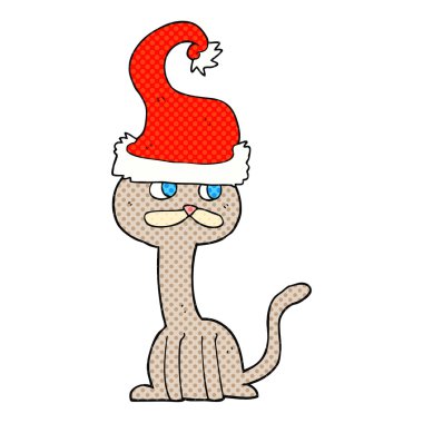Karikatür kedi giyen Noel şapka